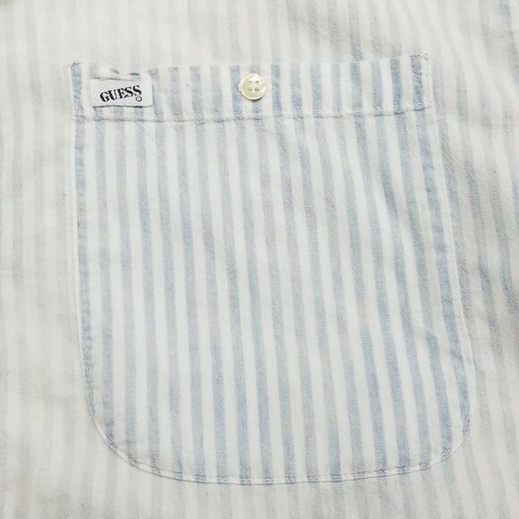 VTG GUESS Georges Marciano button Front Shirt Mens Medium Blue White stripes - Picture 10 of 12